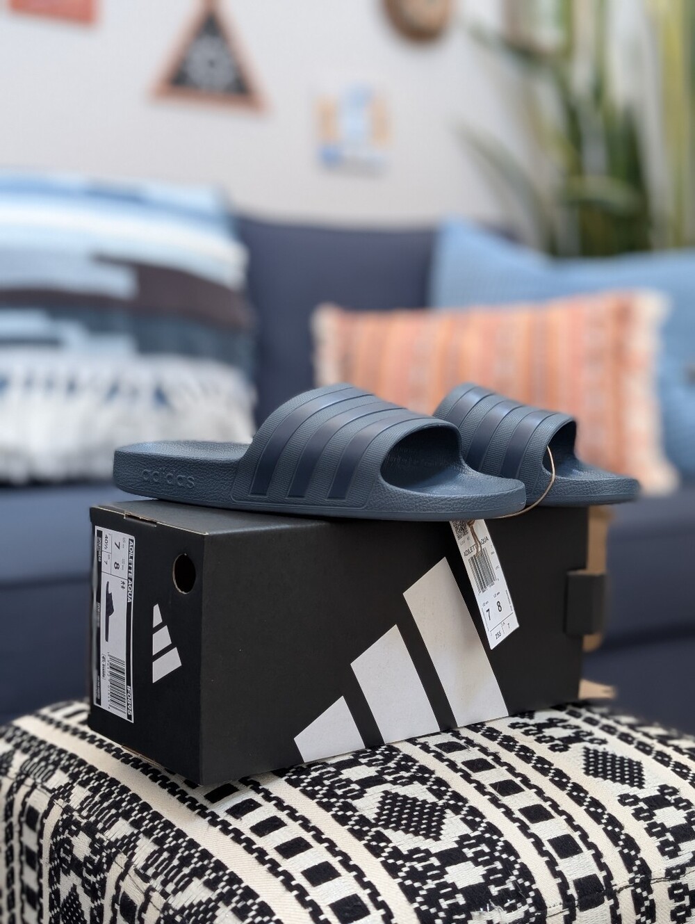 Adidas Adilette Aqua Slides Blue NIB NEW 8 7 - Picture 3 of 3